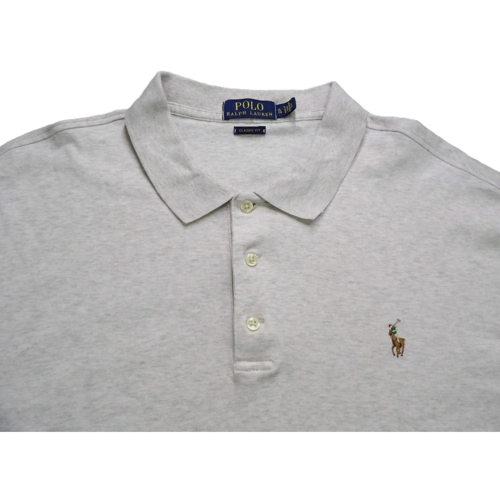 Polo Ralph Lauren Shirt Men XL Classic Fit Gray Cotton Short Sleeves Flesh Pony